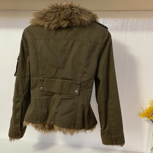 BB Dakota Fur Lined Green button up jacket sz 6 - Picture 9 of 15